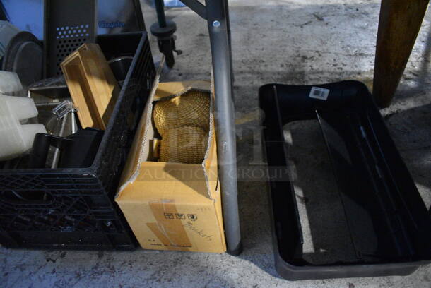 ALL ONE MONEY! Lot of Various Items Including Baskets, Metal Trays, Plastic Wrap and Forks. Does Not Include Table. - Image 2 of 6