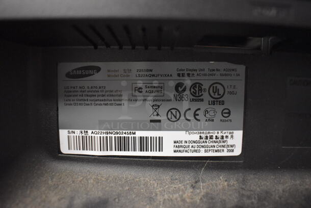 Samsung 2253BW 22" Color Display Monitor w/ Power Cord and HD Cord - Image 5 of 6