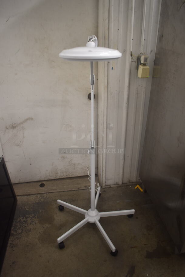 NEW! Neatfi 9003LED-FS2 White Floor Standing Magnifier Lamp On Commercial Casters. 110V.  - Image 1 of 5