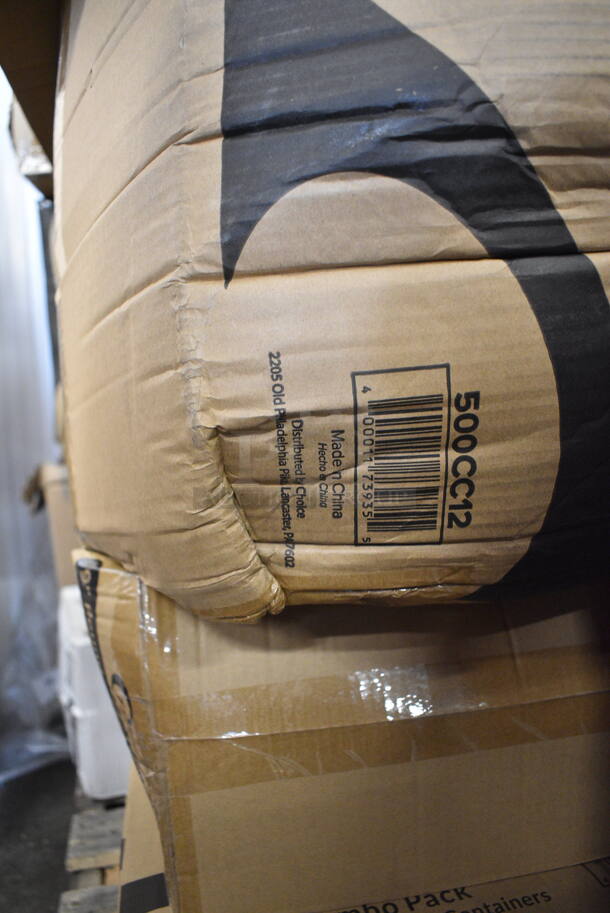 PALLET LOT of 22 BRAND NEW Boxes Including 2 Box 129MCS16B Choice 16 oz. Black 8" x 5 1/4" x 1 1/2" Rectangular Microwavable Heavy Weight Container with Lid - 150/Case, 395TO661 Ecochoice compostable Sugarcane Takeout, 2 Box 612558L Choice 8 1/8" Round Foil-Laminated Board Lid - 500/Case, 130WFORKWP Choice Individually Wrapped Medium Weight White Plastic Fork - 1000/Case, 500CC16HW Choice Heavy Weight 16 oz. Clear Plastic Cold Cup - 1000/Case, 433LSLCPIE Choice 5" Clear Hinged Slice Container with Low Dome Lid, Dart C57PST1 ClearSeal Hinged Lid Plastic Container 6" x 5 13/16" x 3" - 500/Case, Dart 60HT1 White Foam Hinged Lid Container 6" x 6" x 3" - 500/Case, 500CC12 Choice Clear PET Customizable Plastic Cold Cup - 12 oz. - 1000/Case, 433LSLCPIE Choice 5" Clear Hinged Slice Container with Low Dome Lid, Dart 12BWWCR Concorde 10-12 oz. White Non-Laminated Round Foam Bowl - 1000/Case. 22 Times Your Bid!  - Image 12 of 12