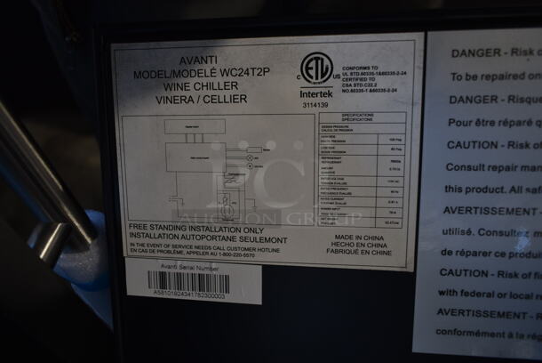 BRAND NEW SCRATCH AND DENT! Avanti WC24T2P 19" Freestanding 24 Bottle Wine Cooler Merchandiser. 115 Volts, 1 Phase. Tested and Working! - Image 4 of 4