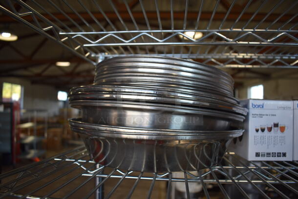 ALL ONE MONEY! Lot of 3 Tiers Worth of Various Items Including BRAND NEW Boral Coffee Cup Sets, Metal Chafing Dishes, Ceramic Pasta Plates, Poly Bins. Does Not Include Shelving Unit. - Image 4 of 8