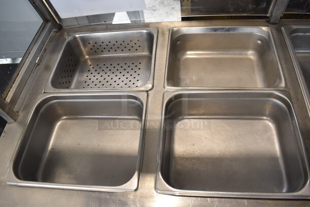 Commercial Stainless Steel Electric Powered Steam Table With Overshelf And 6 Drop-In Steel Bins In Various Sizes And Refrigerated Base. 208V/1 Phase - Image 4 of 8