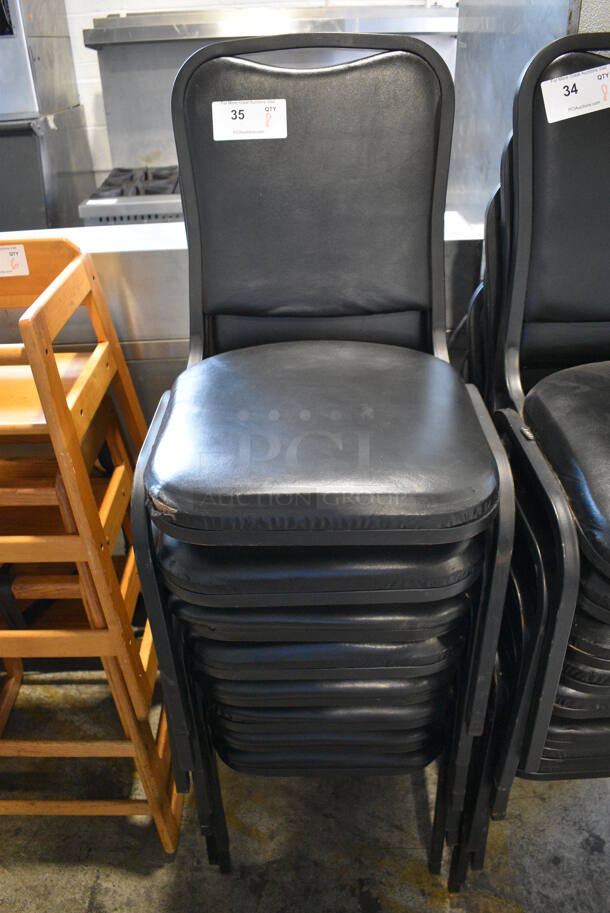 8 Black Metal Stackable Banquet Chairs w/ Black Cushions. 18x20x33. 8 Times Your Bid!