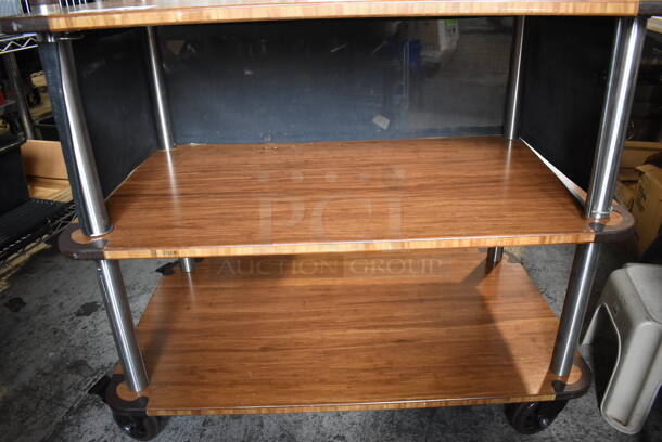 Wooden and Metal 3 Tier Cart w/ Push Handle on Commercial Casters. 41x21x36.5 - Image 4 of 6