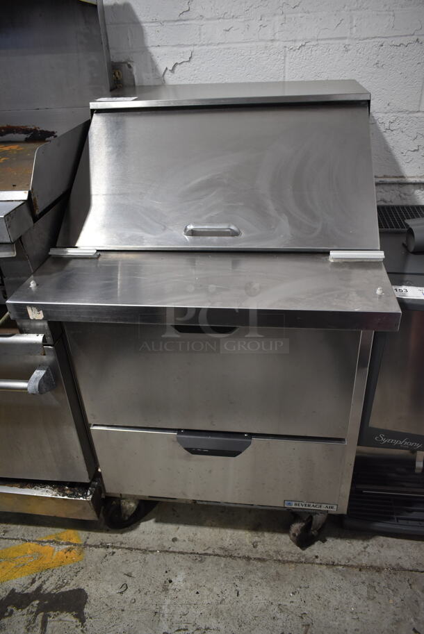 Beverage Air SPED72HC-12M-B Stainless Steel Commercial Sandwich Salad Prep Table Bain Marie Mega Top w/ 2 Drawers on Commercial Casters. 115 Volts, 1 Phase. Tested and Powers On But Does Not Get Cold - Image 1 of 6