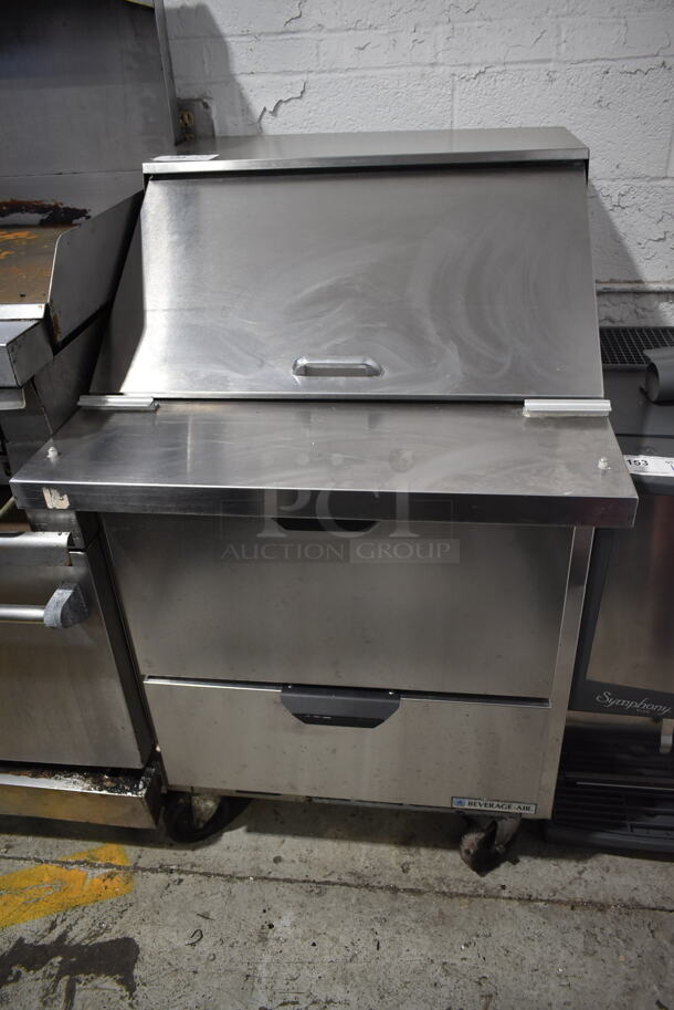 Beverage Air SPED72HC-12M-B Stainless Steel Commercial Sandwich Salad Prep Table Bain Marie Mega Top w/ 2 Drawers on Commercial Casters. 115 Volts, 1 Phase. - Item #1112800