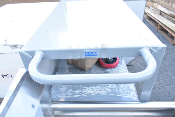 BRAND NEW SCRATCH AND DENT! Lavex Gray Metal 3 Tier Cart w/ Commercial Casters.  - Image 4 of 7