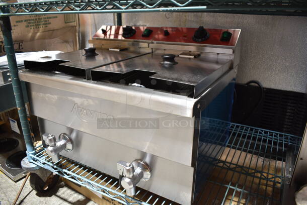 BRAND NEW SCRATCH AND DENT! 2023 Avantco 177F202 Stainless Steel Commercial Countertop Electric Powered 2 Bay Fryer w/ Lids and Metal Fry Baskets. 208-240 Volts, 1 Phase.  - Image 3 of 7