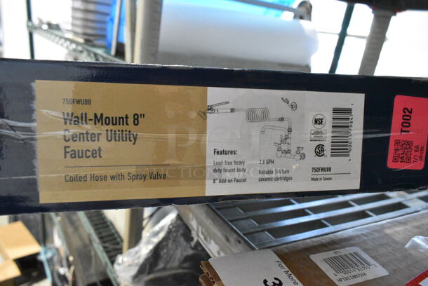 BRAND NEW SCRATCH AND DENT! Waterloo 750FWU88 2.6 GPM Wall-Mounted Pet Grooming / Utility Faucet with 8" Centers, 9' Coiled Hose, and 8" Add-On Faucet - Image 3 of 3