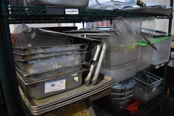 ALL ONE MONEY! Tier Lot of Various Items Including Poly Bins, Baking Pans and Stainless Steel Drop In Bins