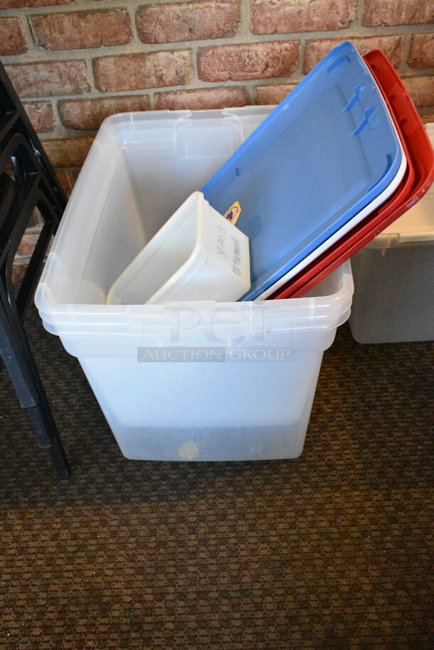 ALL ONE MONEY! Lot of 5 Poly Bins and Various Lids. (booth room)  - Image 4 of 4