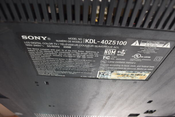 Sony KDL-40Z5100 40" Television. 120-240 Volts, 1 Phase. Buyer Must Pick Up - We Will Not Ship This Item.  - Image 3 of 3