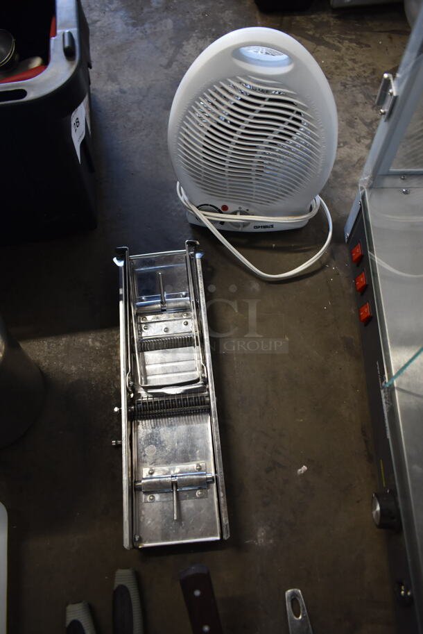 ALL ONE MONEY! Lot of Various Items Including Metal Bundt Cake Pans, Utensils, Mandolin Slicer, Fan in Black Poly Bin - Image 3 of 6