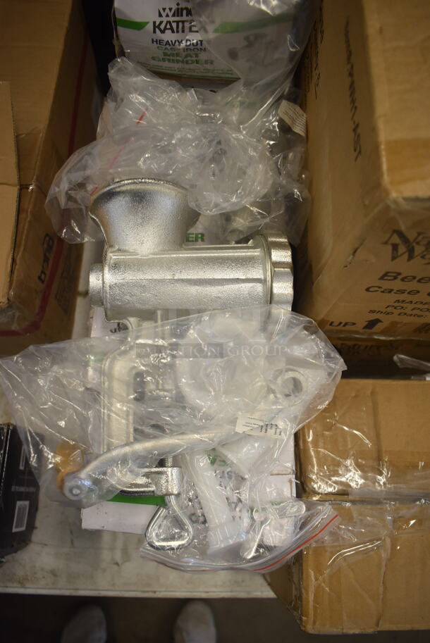 7 BRAND NEW IN BOX Winco Kattex Heavy Duty Cast Iron Meat Grinders. 7 Times Your Bid! - Image 4 of 4