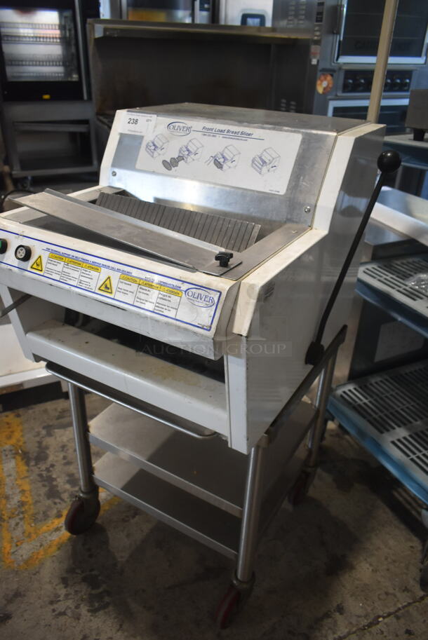 Oliver 732-R Metal Commercial Countertop Bread Loaf Slicer on Equipment Stand w/ Commercial Casters. 115 Volts, 1 Phase. Tested and Working! - Image 3 of 7