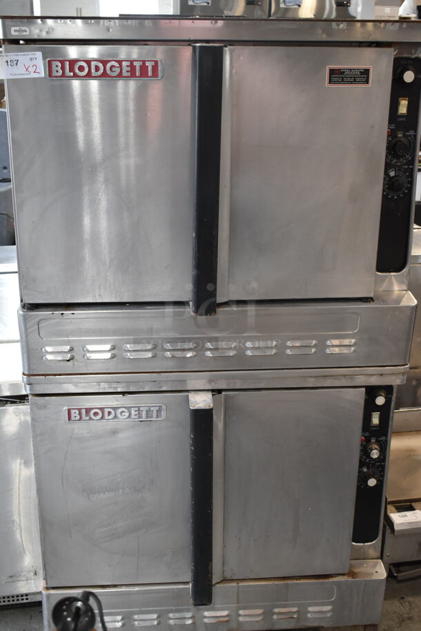 2 Blodgett Stainless Steel Commercial Natural Gas Powered Full Size Convection Oven w/ Solid Doors and Thermostatic Controls. 2 Times Your Bid!