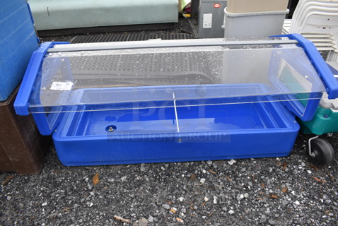 Blue Poly Buffett Station w/ Poly Sneeze Guard. 64x34x28