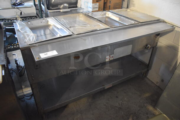 Stainless Steel Commercial Gas Powered 4 Bay Steam Table w/ Under Shelf. 27,500 BTU. 59x30x35