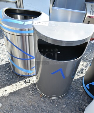 2 BRAND NEW SCRATCH AND DENT! Stainless Steel Trash Cans Including 6902147582 Rubbermaid Refine 2147582 21 Gallon Stainless Steel Half Round Waste Container. 2 Times Your Bid!