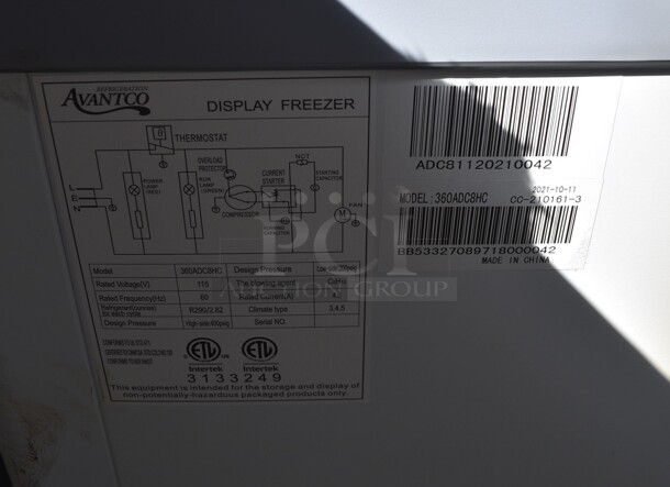 BRAND NEW SCRATCH AND DENT! 2021 Avantco Model 360ADC8HC Metal Commercial Chest Display Freezer w/ 2 Sliding Doors on Commercial Casters. 115 Volts, 1 Phase. 49x28x34.5. Tested and Working! - Image 7 of 7