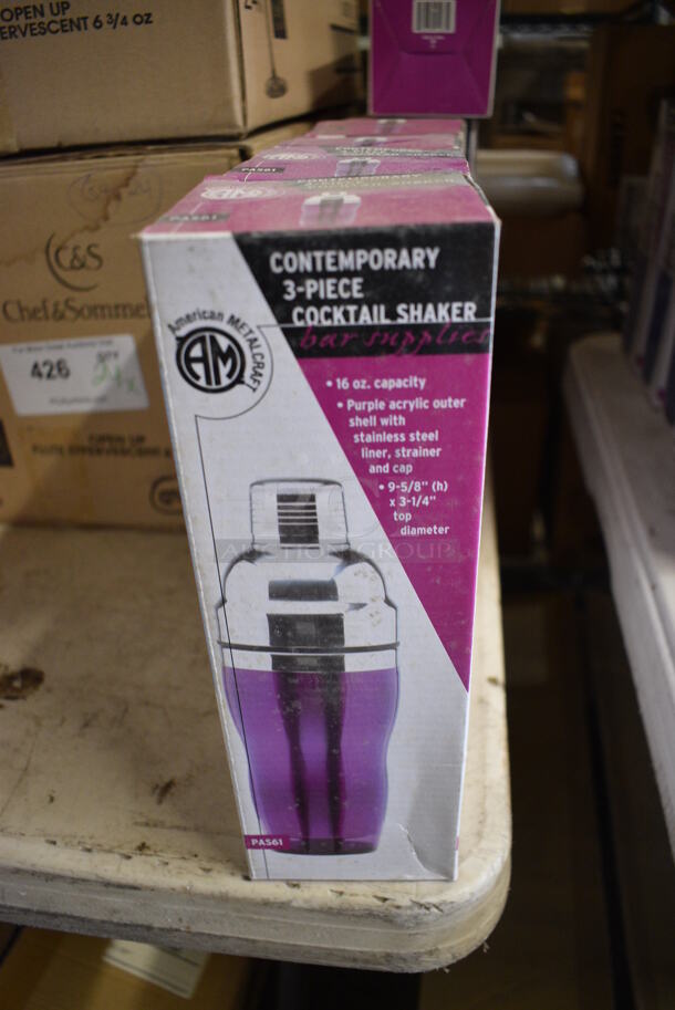 9 BRAND NEW IN BOX! American Metalcraft Contemporary Three Piece Cocktail Shakers. 9 Times Your Bid!