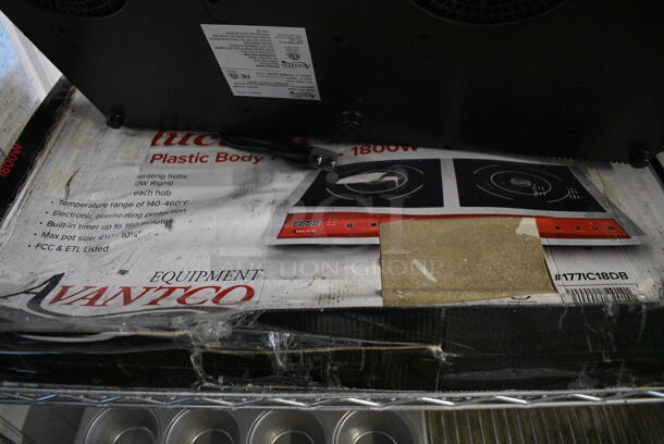 BRAND NEW IN BOX! 2021 Avantco Model IC18DB Stainless Steel Commercial Countertop Electric Powered 2 Burner Induction Range. 120 Volts, 1 Phase. 26x15.5x3. Tested and Working! - Image 7 of 7