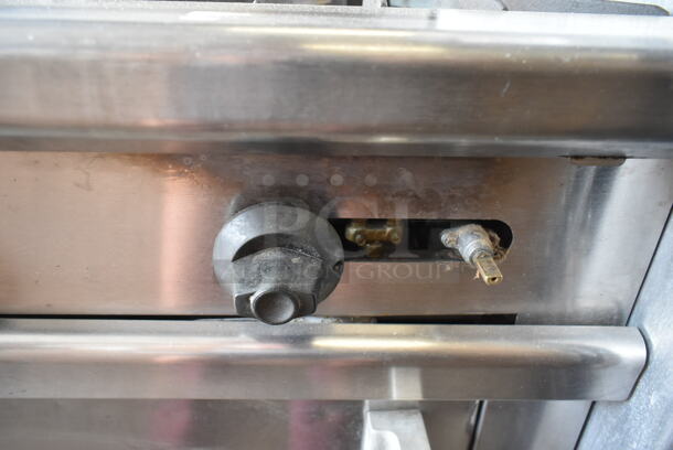 Wolf Stainless Steel Commercial Natural Gas Powered 6 Burner Range w/ Oven, Back Splash and Over Shelf on Commercial Casters.  - Image 6 of 12