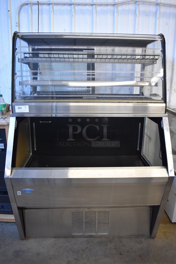 Federal Industries RSS4SC-6 Stainless Steel Commercial Floor Style Open Grab N Go Merchandiser w/ CD4828SS Dry Display Case Top. 120 Volts, 1 Phase. 48.5x39.5x70. Cannot Test Due To Missing Power Cord