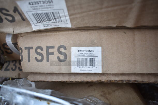 3 BRAND NEW SCRATCH AND DENT! Items; ServIt 423ST3OS1 Single Overshelf for 3-Pan Steam Tables, Two ServIt 423ST3TSFS Solid Fixed Side Tray Slide for 3-Pan Steam Tables. 3 Times Your Bid! May Be Missing Pieces.  - Image 4 of 5