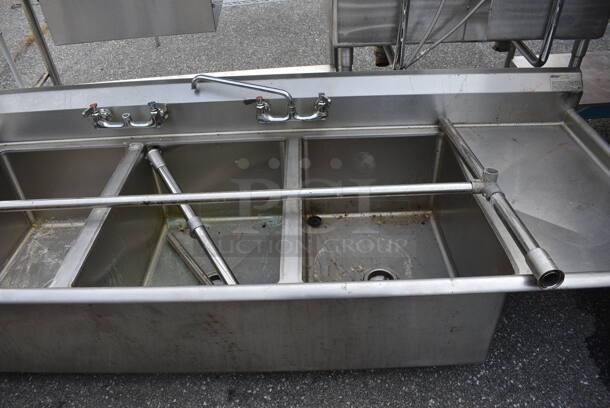 Eagle Stainless Steel Commercial 3 Bay Sink w/ Dual Drain Boards, Faucet and 2 Handle Sets. 104x34x28. Bays 20x28x13. Drain Boards 18x31x1 - Image 3 of 5