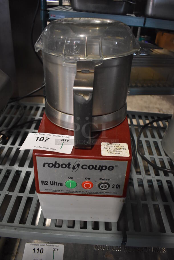 Robot Coupe R2U Metal Commercial Countertop Food Processor w/ Bowl, Lid and S Blade. 120 Volts, 1 Phase. 8x11x17. Tested and Working!
