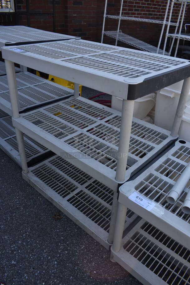 Tan Poly 3 Tier Shelving Unit. BUYER MUST DISMANTLE. PCI CANNOT DISMANTLE FOR SHIPPING. PLEASE CONSIDER FREIGHT CHARGES. 36x24x38