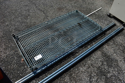 ALL ONE MONEY! Lot of 2 Metro Style Shelves and 4 Poles! 48x24x1.5, 75"