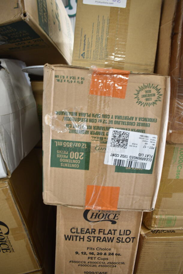 PALLET LOT of 26 BRAND NEW Boxes Including 795KFT4PL4 EcoChoice 4 oz. Round Kraft Bio-Lined Compostable Take-Out Container 3" x 1 13/16" - 1000/Case, 500TO883 Choice 8" x 8" x 3" Microwaveable 1-Compartment Black / Clear Plastic Hinged Container - 100/Case, 347SPBD6WHRG Visions 6" Square White Plastic Plate with Rose Gold / Copper Bands - 120/Case, 500LFLAT Choice Clear Flat Lid with Straw Slot - 9, 12, 16, 20, and 24 oz. - 1000/Case. 56744A Compact Toilet Paper Dispenser, 130BKSSPOONWX Choice Black Extra Heavy Weight Wrapped Plastic Soup Spoon - 1000/Case, 5008C Choice 8 oz. Tall Coffee Print Poly Paper Hot Cup - 1000/Case, 500CC20 Choice Clear PET Customizable Plastic Cold Cup - 20 oz. - 600/Case, 5002DNAP Choice White 2-Ply Dinner Napkin 17" x 15" - 3000/Case, 2 Box 795KFT4PLA EcoChoice 4 oz. Round Kraft Bio-Lined Compostable Take-Out Container 3" x 1 13/16" - 1000/Case, 433NHT006 Choice Extra Large Size Grey "Thank You" Medium-Duty Plastic T-Shirt Bag - 450/Case, 346WKFSNSPM Choice White Medium Weight Wrapped Plastic Cutlery Pack with Napkin and Salt / Pepper Packets - 500/Case, 2 Box Dispenser Napkins, 760IC08W Choice 8 oz. White Paper Frozen Yogurt / Food Cup - 1000/Case. 26 Times Your Bid! - Image 7 of 12