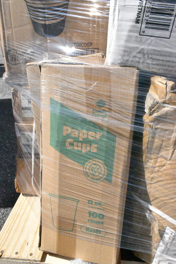 30 BRAND NEW Boxes Including 485COLNEON Choice 8 1/2" Colossal Neon Unwrapped Straw - 4000/Case, 2 Box 5001TPJ Lavex 1-Ply 1400' Universal Jumbo Toilet Paper Roll with 9" Diameter - 12/Case, 500CC12HD 12 oz. Plastic Cold Cup - 1000/Case, 127PL2 Choice PET Plastic Lid for 1.5 to 2.5 oz. Souffle Cup / Portion Cup - 2500/Case, 500TO993C3 Choice 9" x 9" x 3" Microwaveable 3-Compartment Black / Clear Plastic Hinged Container - 100/Case, 760IC06P Choice 6 oz. Polka Dot Paper Frozen Yogurt / Food Cup, CTR48BF Dart SafeSeal 48 oz. Plastic Tamper-Resistant, Tamper-Evident Bowl with Flat Lid, 394385M Noble Products White Powder-Free Disposable Latex Gloves for Foodservice - Medium - 1000/Case, Paper Cups. 30 Times Your Bid!  - Image 3 of 12