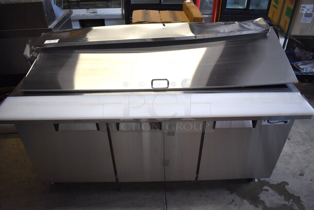 BRAND NEW SCRATCH AND DENT! Avantco 178APT71MHC Stainless Steel Commercial Sandwich Salad Prep Table Bain Marie Mega Top on Commercial Casters. 115 Volts,  Phase. 71x36x47. Tested and Working!