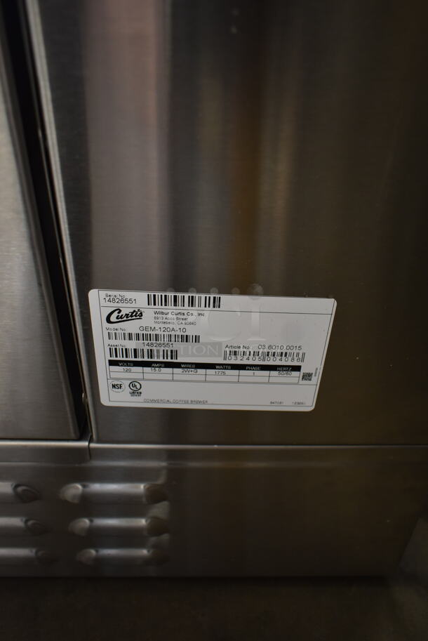 BRAND NEW SCRATCH AND DENT! Curtis GEM-120A-10 Gemini Stainless Steel Commercial Countertop Analog Satellite Coffee Brewer w/ Hot Water Dispenser, Satellite Server and Poly Brew Basket. 120 Volts, 1 Phase.  - Image 6 of 6