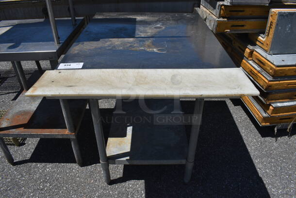 Stainless Steel Commercial Table w/ Cutting Board and Metal Under Shelf. 31.5x44x35.5
