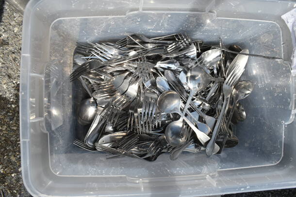 Clear Poly Bin of Silverware - Image 1 of 2