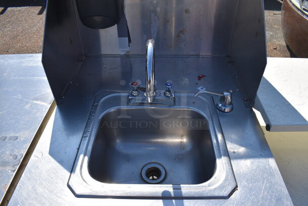 Stainless Steel Single Bay Sink w/ Faucet, Handles, Soap Dispenser, Back Splash and Door. 24x30x53 - Image 3 of 5