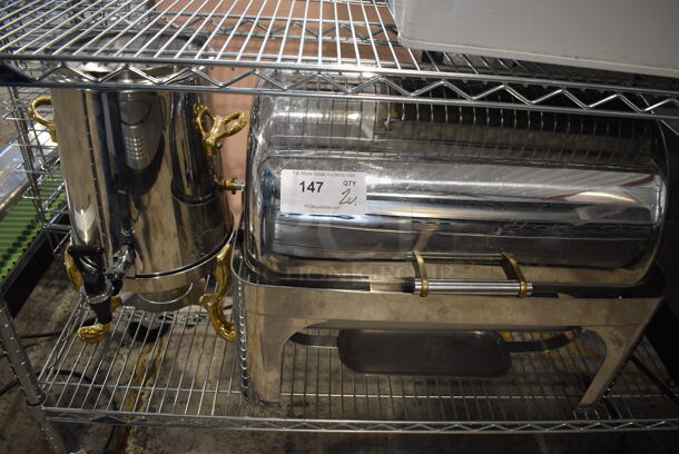 2 Metal Units; Chafing Dish and Beverage Holder Dispenser. 26x18x19, 12x15x22. 2 Times Your Bid!