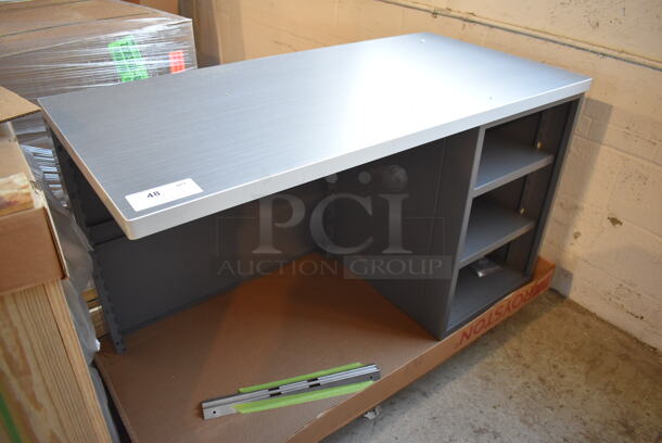 BRAND NEW! Royston Gray Metal Desk / Table w/ Wood Pattern Counter and 3 Under Shelves. 48x24x27 - Image 5 of 5