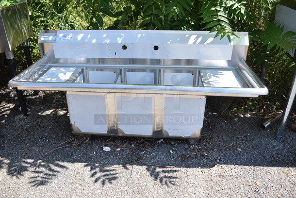 BRAND NEW SCRATCH AND DENT! Steelton 522CS31014LR 54" 18-Gauge Stainless Steel Three Compartment Commercial Sink with 2 Drainboards - 10" x 14" x 12" Bowls. No Legs.  - Image 2 of 7