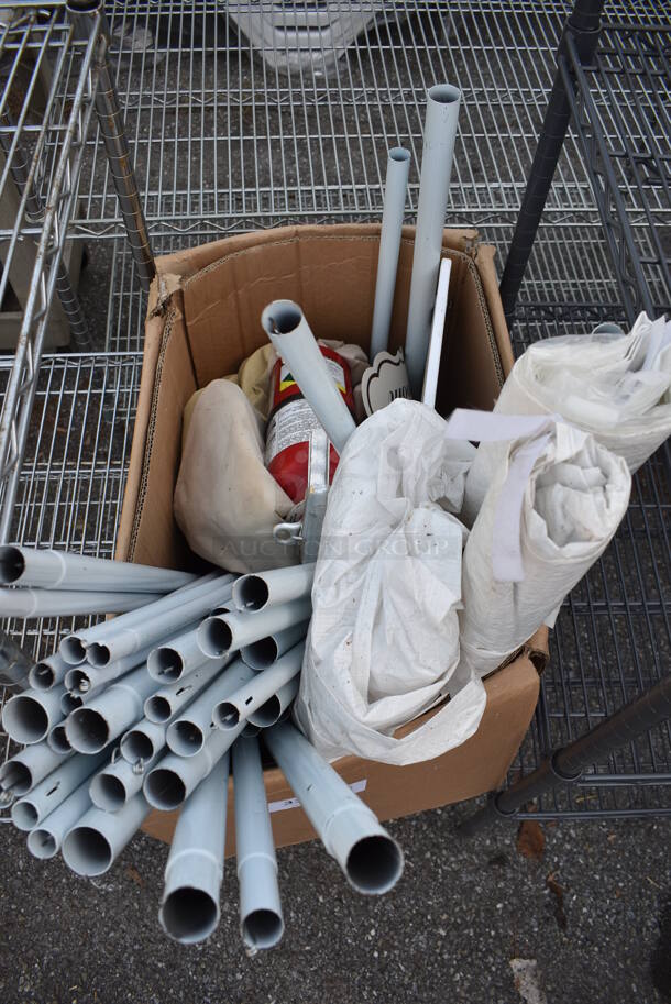 ALL ONE MONEY! Lot of White Metal Poles and Fire Extinguisher. Buyer Must Pick Up - We Will Not Ship This Item - Image 3 of 4