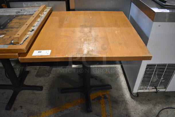 Wooden Table on Black Metal Table Leg. Stock Picture - Cosmetic Condition May Vary. 30x30x29 