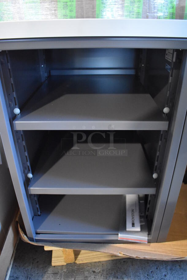 BRAND NEW! Royston 62129290 Gray Metal Cabinet w/ Wood Pattern Countertop. 19.5x24x27 - Image 6 of 6