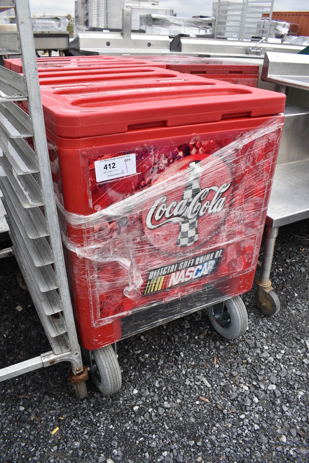 Red Poly Insulated Portable Ice Bin Cart on Casters. 27x33x37 - Image 4 of 6
