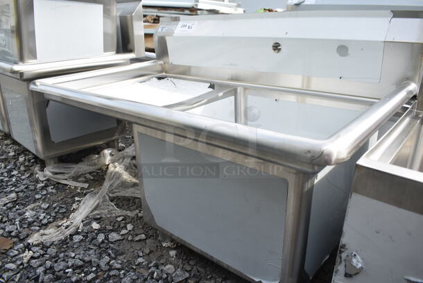 BRAND NEW SCRATCH AND DENT! Steelton 522CS11818L 38 3/4" 18-Gauge Stainless Steel One Compartment Commercial Sink with Left Drainboard - 18" x 18" x 12" Bowl. No Legs. - Image 3 of 6