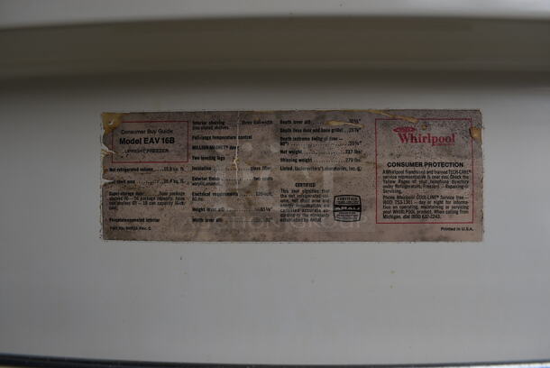 Whirlpool Model EAV 16B Single Door Reach In Freezer. 31.5x25x65. Tested and Working! - Image 7 of 7